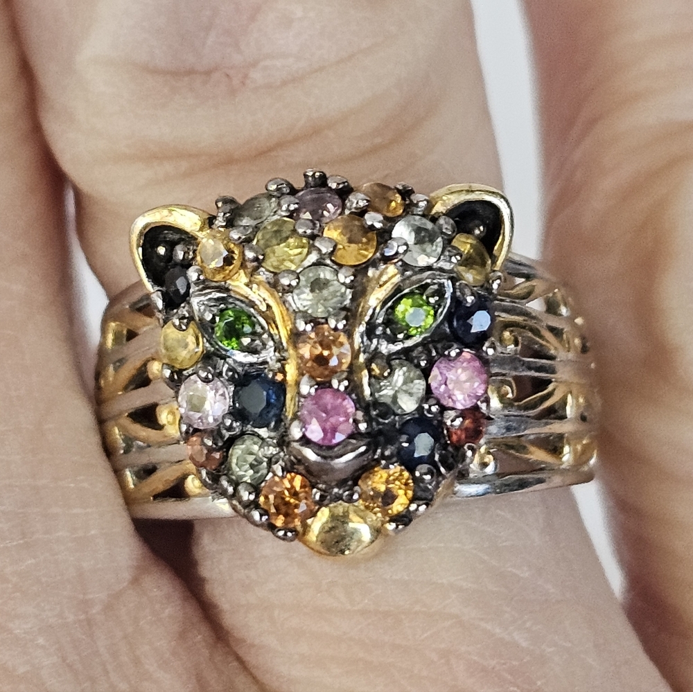 Natural Multiple Sapphire Panther Ring 18k Palladium Sterling Silver Sz 7! - Picture 6 of 7